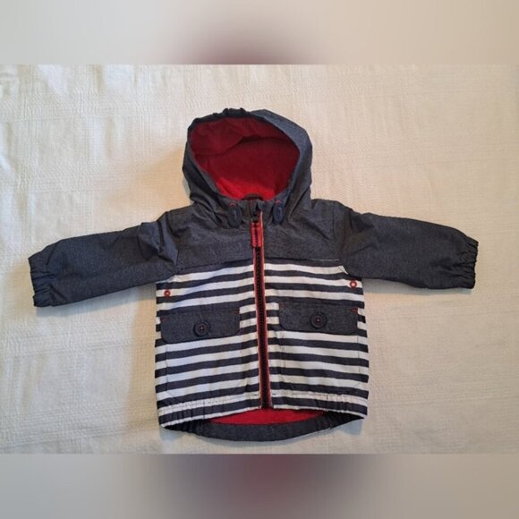 Marks & Spencer boys size 6-9 months blue and white hooded jacket, EUC - Picture 1 of 4